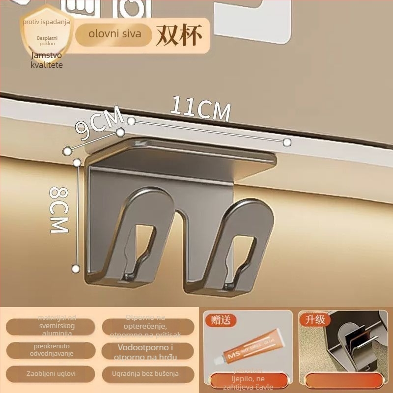 Držač za četkicu i pastu sa čašom, zidna montaža, bez bušenja, plastični kupaonski organizator