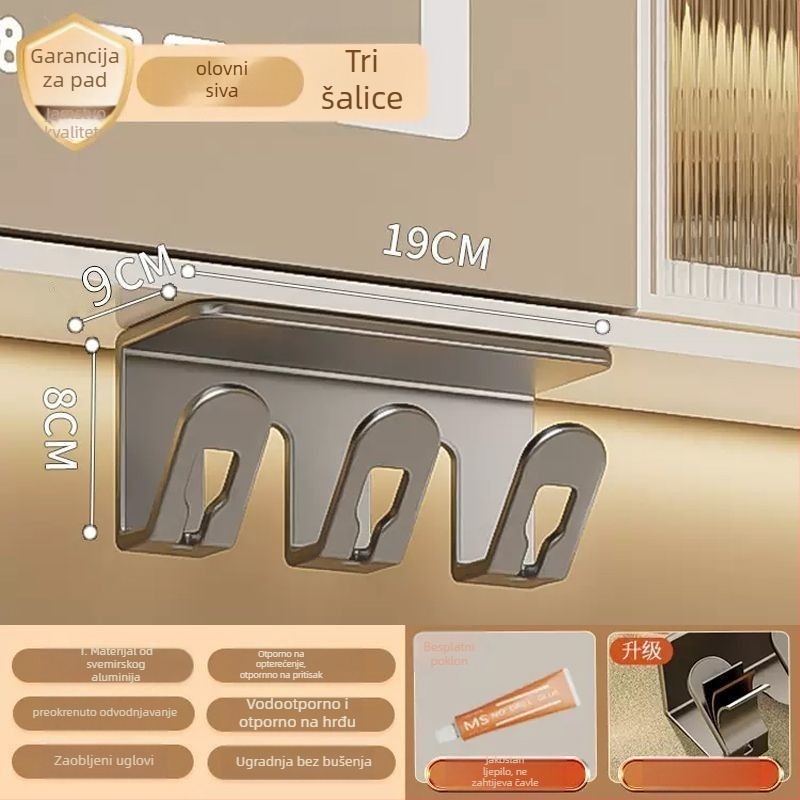 Držač za četkicu i pastu sa čašom, zidna montaža, bez bušenja, plastični kupaonski organizator