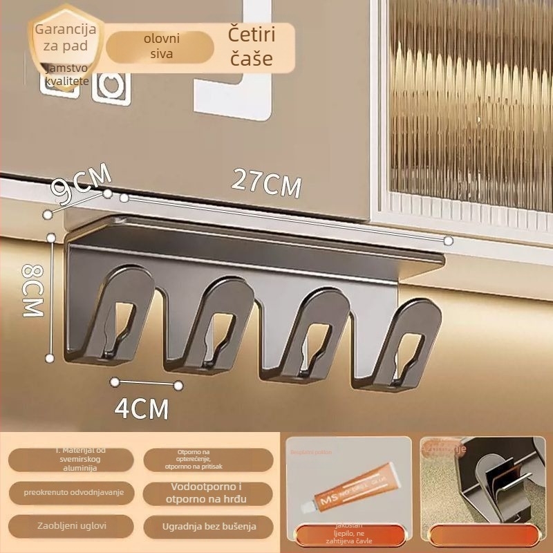 Držač za četkicu i pastu sa čašom, zidna montaža, bez bušenja, plastični kupaonski organizator