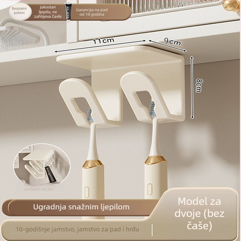 Držač za četkicu i pastu sa čašom, zidna montaža, bez bušenja, plastični kupaonski organizator
