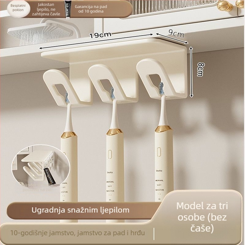 Držač za četkicu i pastu sa čašom, zidna montaža, bez bušenja, plastični kupaonski organizator