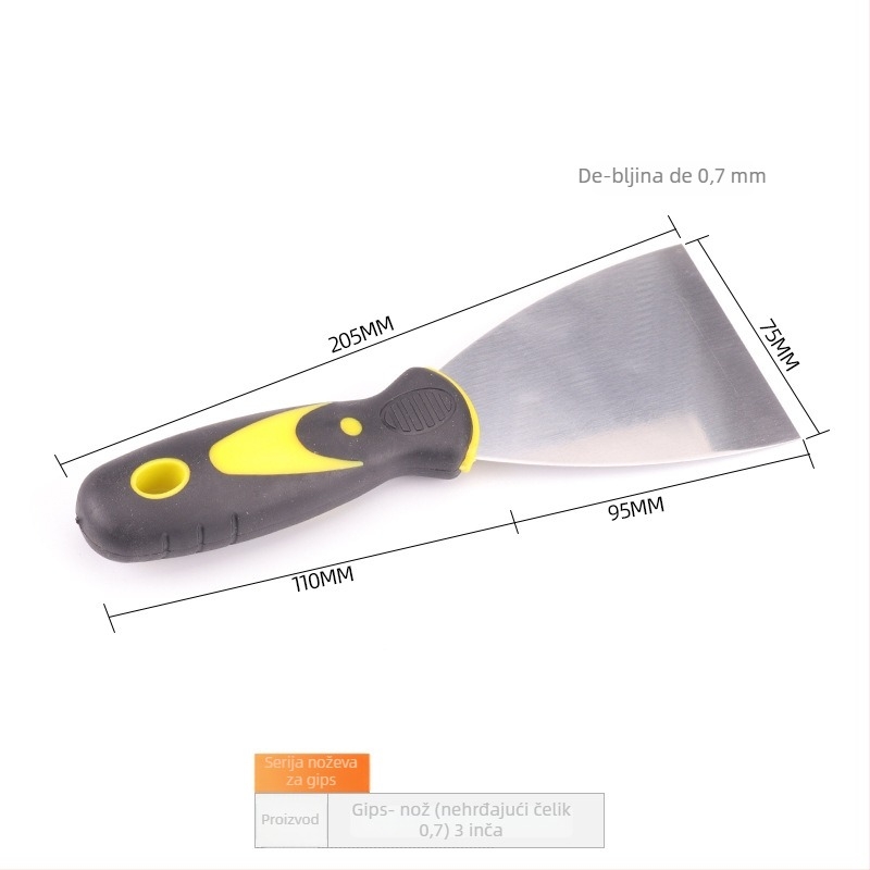 Špachtla za malter od nehrđajućeg čelika s debelom oštricom, plastična drška, za ugradnju