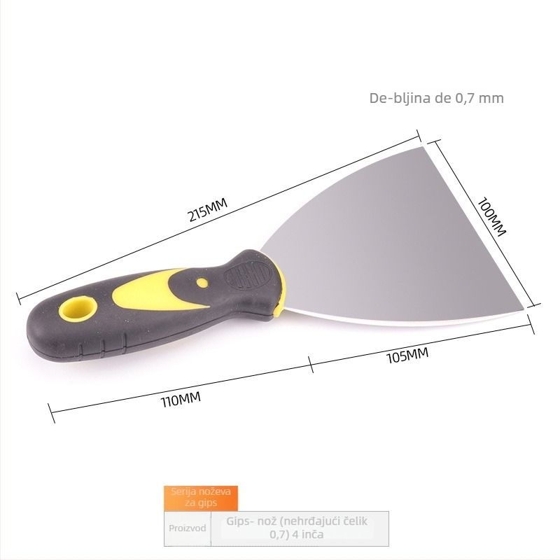 Špachtla za malter od nehrđajućeg čelika s debelom oštricom, plastična drška, za ugradnju