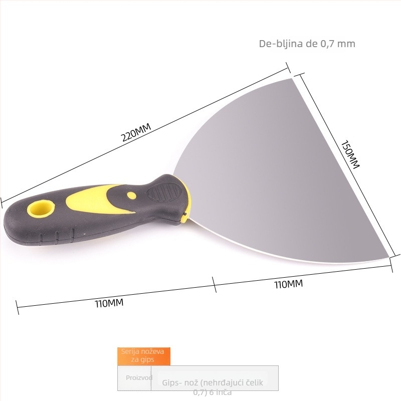 Špachtla za malter od nehrđajućeg čelika s debelom oštricom, plastična drška, za ugradnju