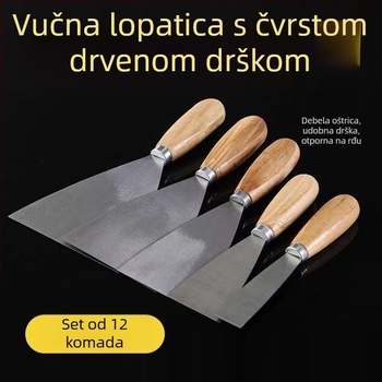 Špatula za glet s drvenom drškom od nehrđajućeg čelika, ojačana oštrica – za špachtanje zidova, nanošenje gleta i bojanje