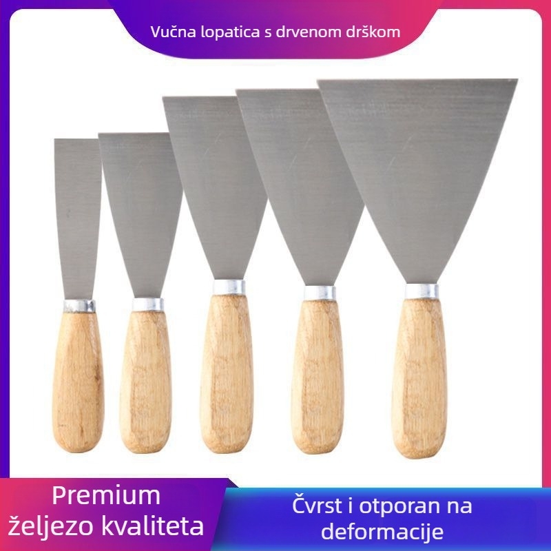Špatula za glet s drvenom drškom od nehrđajućeg čelika, ojačana oštrica – za špachtanje zidova, nanošenje gleta i bojanje