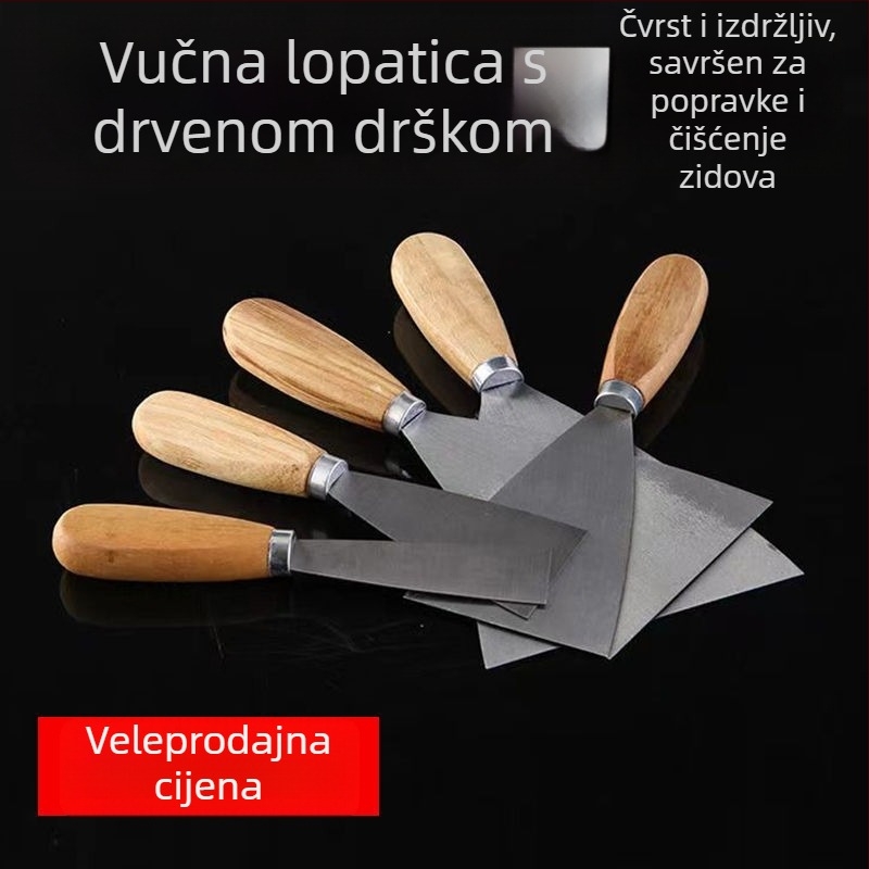 Špatula za glet s drvenom drškom od nehrđajućeg čelika, ojačana oštrica – za špachtanje zidova, nanošenje gleta i bojanje