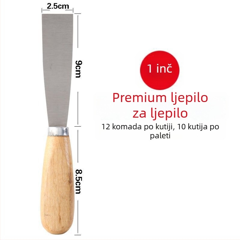 Špatula za glet s drvenom drškom od nehrđajućeg čelika, ojačana oštrica – za špachtanje zidova, nanošenje gleta i bojanje