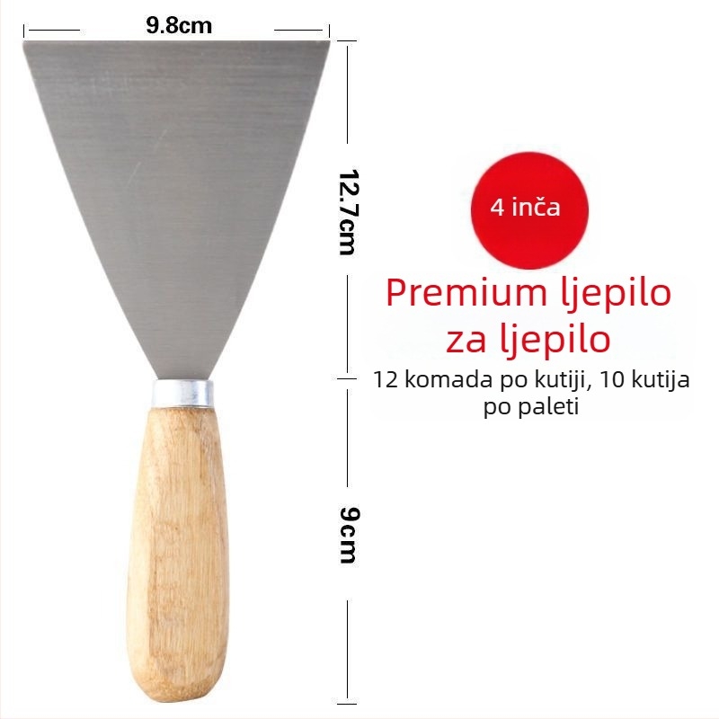 Špatula za glet s drvenom drškom od nehrđajućeg čelika, ojačana oštrica – za špachtanje zidova, nanošenje gleta i bojanje