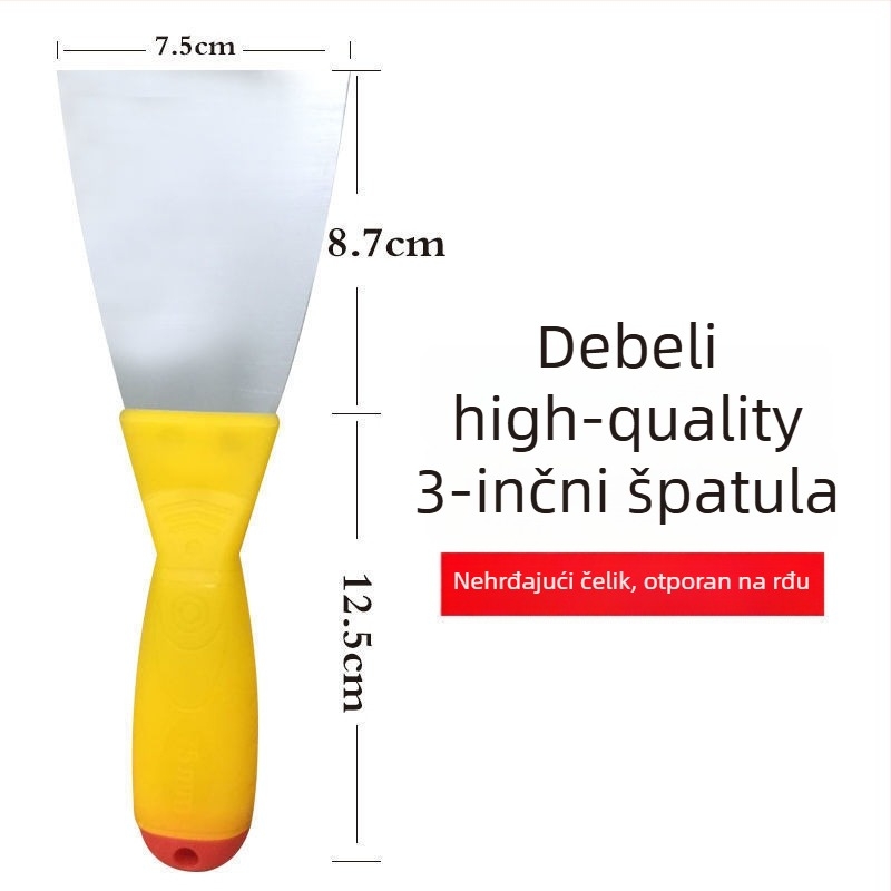 Špatula za glet s drvenom drškom od nehrđajućeg čelika, ojačana oštrica – za špachtanje zidova, nanošenje gleta i bojanje