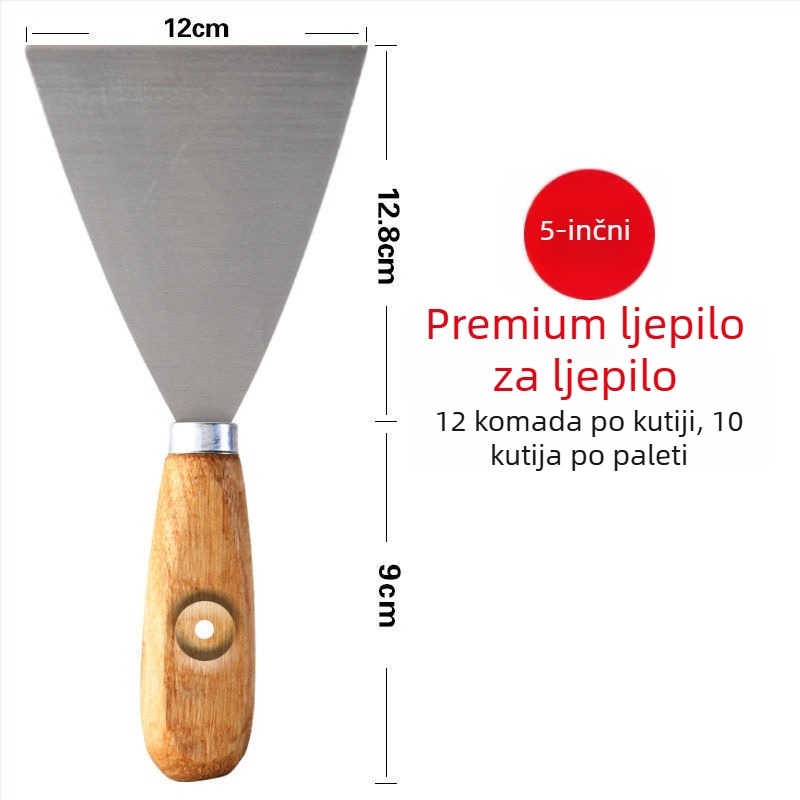 Špatula za glet s drvenom drškom od nehrđajućeg čelika, ojačana oštrica – za špachtanje zidova, nanošenje gleta i bojanje