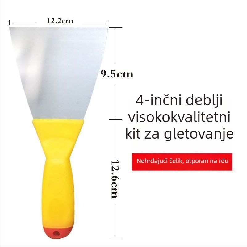 Špatula za glet s drvenom drškom od nehrđajućeg čelika, ojačana oštrica – za špachtanje zidova, nanošenje gleta i bojanje