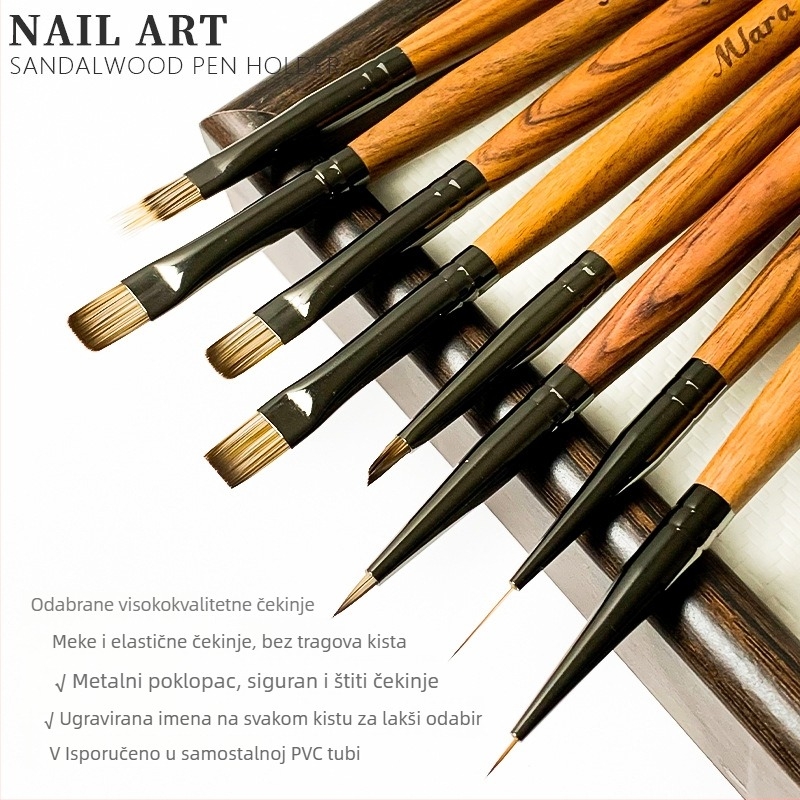 Visokokvalitetni set četkica za nail art: trokutaste četkice za crtanje, konturne i za crtanje linija, četke s velikom okruglom glavom (8 kom.)