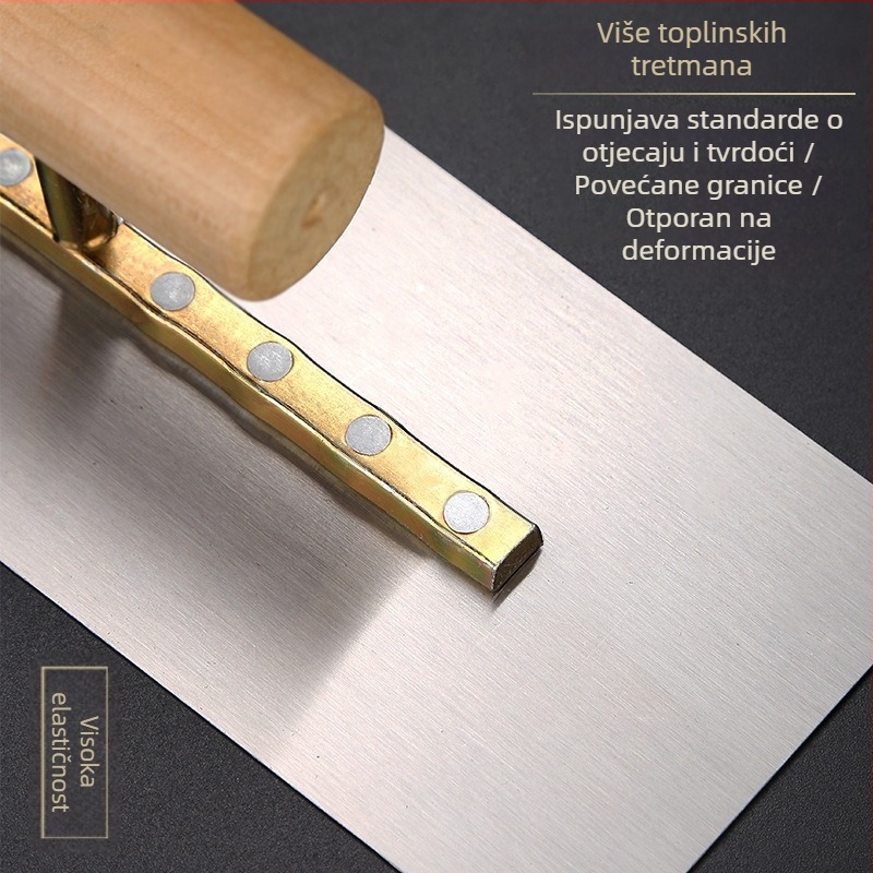 Špatula za masu i žbukanje od visokoelastičnog mangan čelika, debljina 5–5,5 mm, drvena ručka Ø2,9 cm, brand Double Best, za pastu, žbukanje i izravnavanje