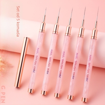 Olovka za praćenje noktiju s dugom akrilnom drškom i smolnom šipkom – set od 5 četkica