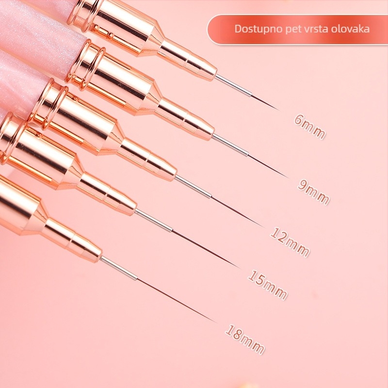 Olovka za praćenje noktiju s dugom akrilnom drškom i smolnom šipkom – set od 5 četkica