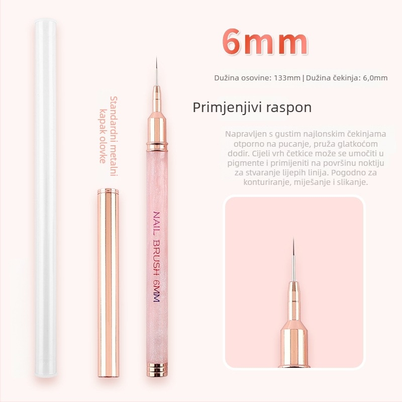 Olovka za praćenje noktiju s dugom akrilnom drškom i smolnom šipkom – set od 5 četkica