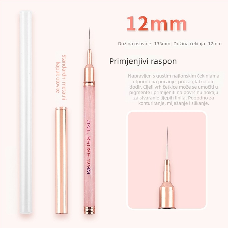 Olovka za praćenje noktiju s dugom akrilnom drškom i smolnom šipkom – set od 5 četkica