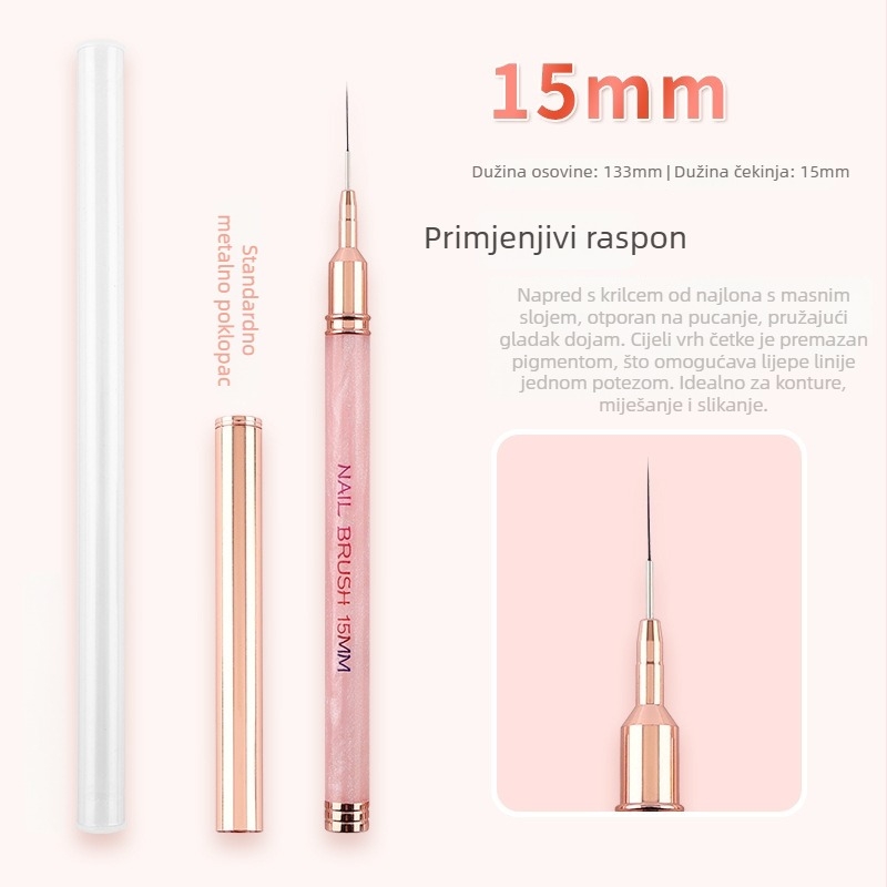Olovka za praćenje noktiju s dugom akrilnom drškom i smolnom šipkom – set od 5 četkica