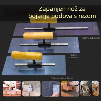 Samonivelirajuća podna špatula s zubnim rubom, čelična oštrica, za slojeve podnih obloga, profesionalne kvalitete