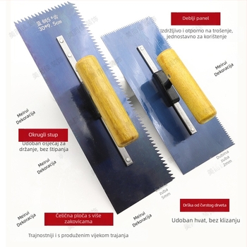 Samonivelirajuća podna špatula s zubnim rubom, čelična oštrica, za slojeve podnih obloga, profesionalne kvalitete