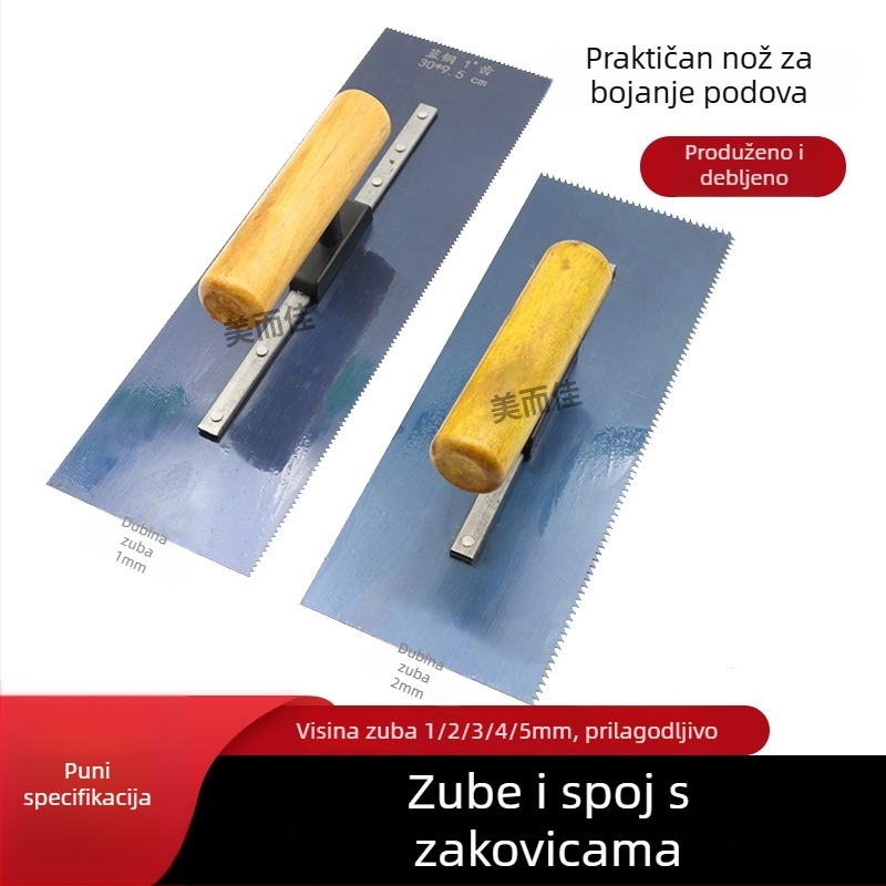 Samonivelirajuća podna špatula s zubnim rubom, čelična oštrica, za slojeve podnih obloga, profesionalne kvalitete