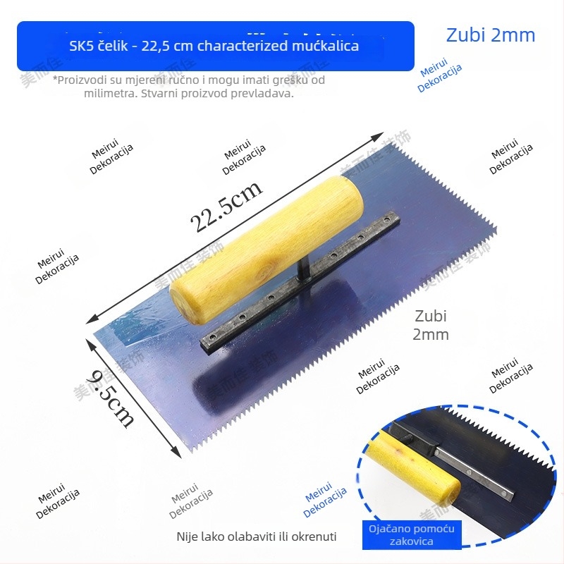 Samonivelirajuća podna špatula s zubnim rubom, čelična oštrica, za slojeve podnih obloga, profesionalne kvalitete