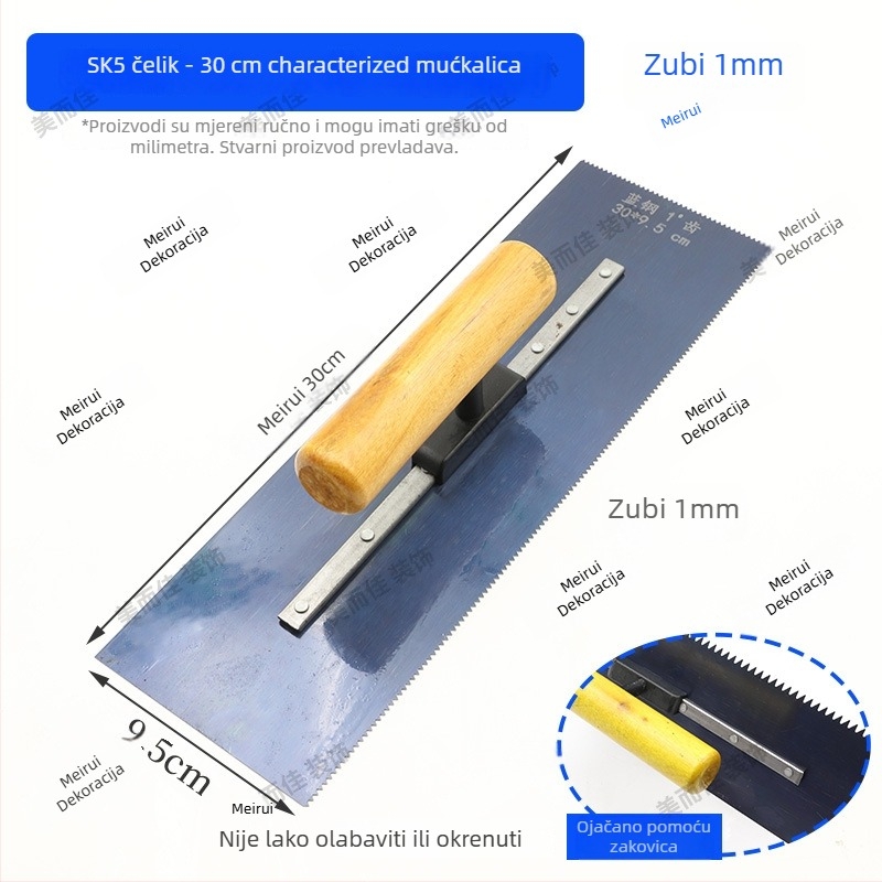 Samonivelirajuća podna špatula s zubnim rubom, čelična oštrica, za slojeve podnih obloga, profesionalne kvalitete