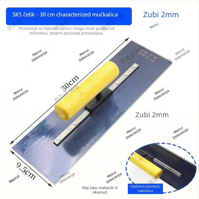 Samonivelirajuća podna špatula s zubnim rubom, čelična oštrica, za slojeve podnih obloga, profesionalne kvalitete