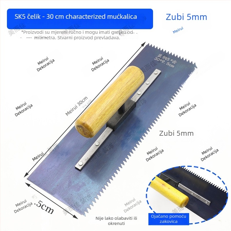 Samonivelirajuća podna špatula s zubnim rubom, čelična oštrica, za slojeve podnih obloga, profesionalne kvalitete