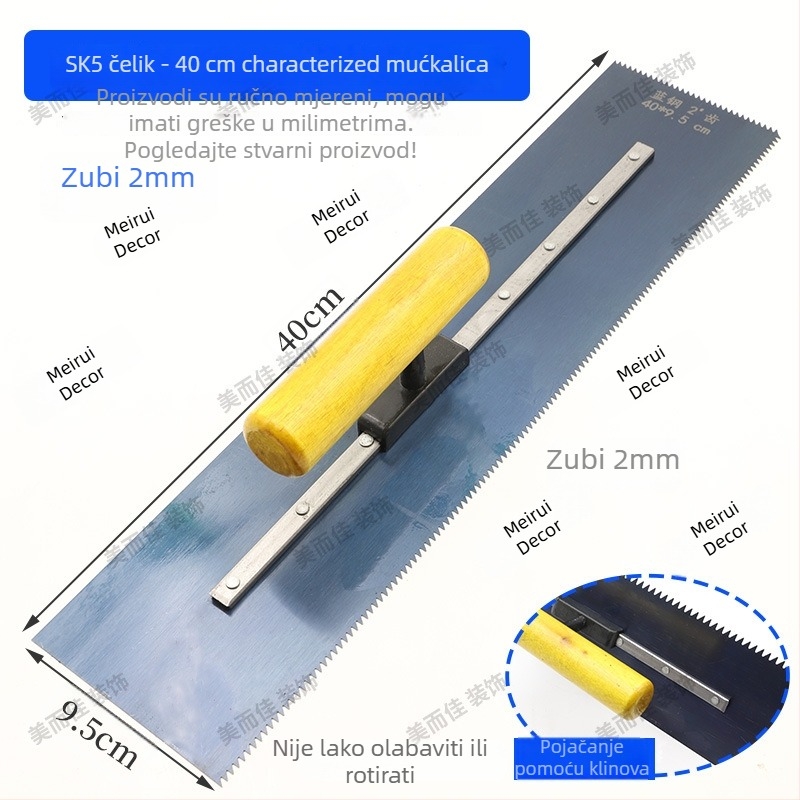 Samonivelirajuća podna špatula s zubnim rubom, čelična oštrica, za slojeve podnih obloga, profesionalne kvalitete