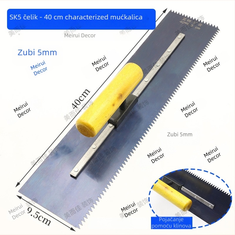Samonivelirajuća podna špatula s zubnim rubom, čelična oštrica, za slojeve podnih obloga, profesionalne kvalitete