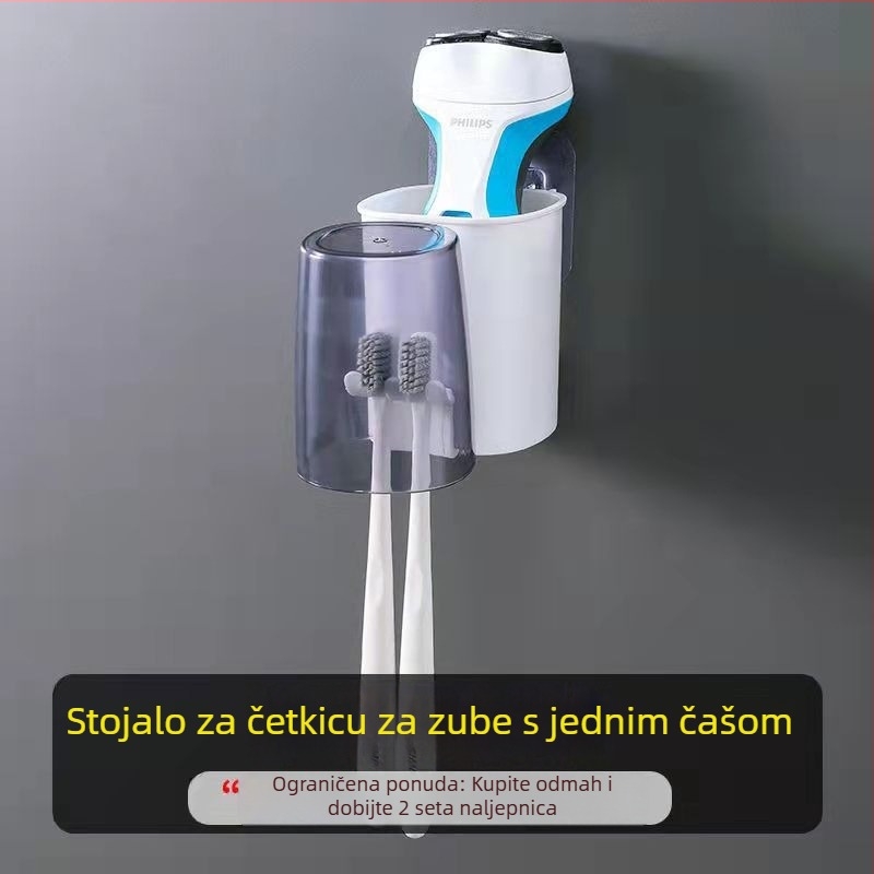 Set držač za četkice za zube sa usisnim držačem na zid, plastična konstrukcija, dozator paste i čašica za ispiranje