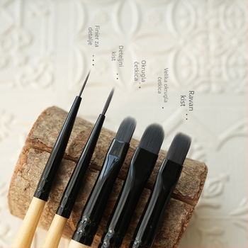 Pen Zhen set četkica za nokte, drvena dugačka drška, 5 komada, japanski stil