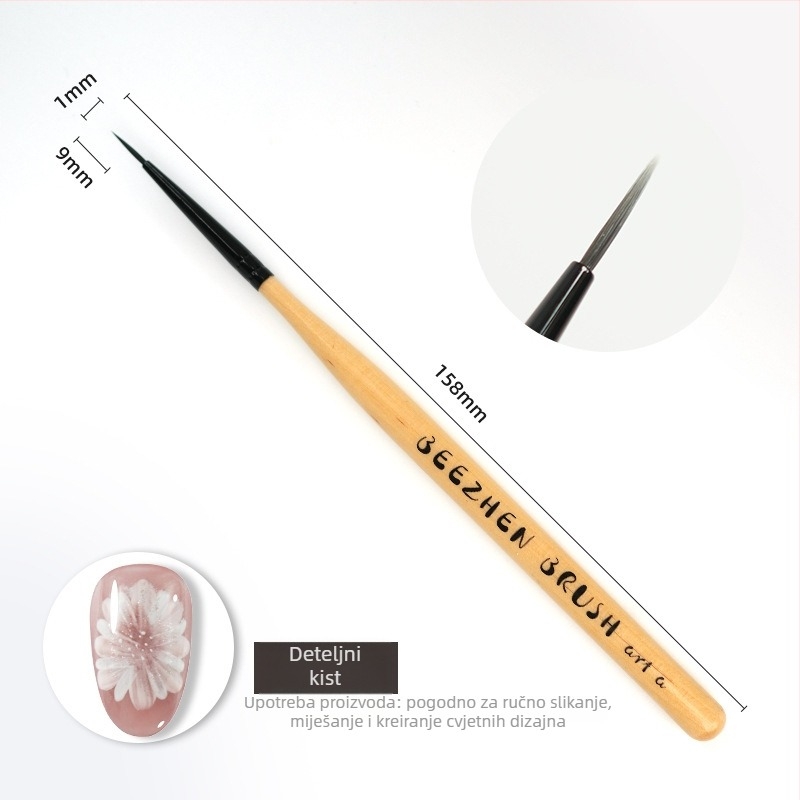 Pen Zhen set četkica za nokte, drvena dugačka drška, 5 komada, japanski stil