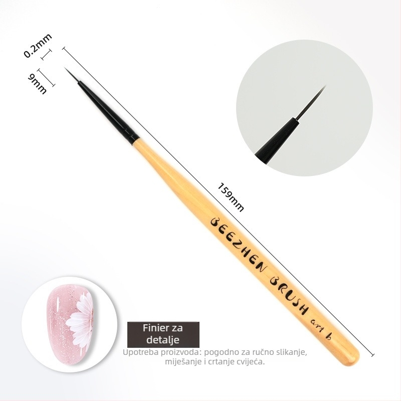 Pen Zhen set četkica za nokte, drvena dugačka drška, 5 komada, japanski stil