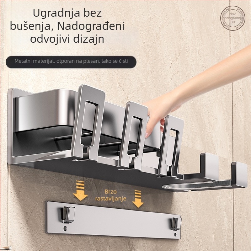 Držač četkica za zube na zid, kosmičkog aluminija, 1-4 pretinca, s dozatorom za pastu, sušenje i pohrana, bez bušenja