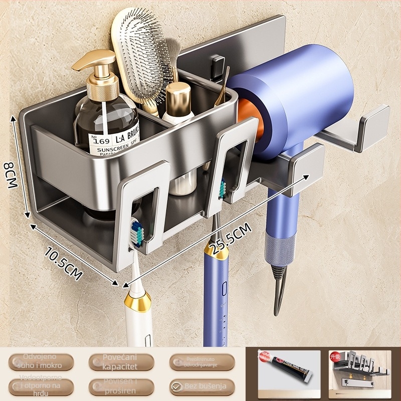 Držač četkica za zube na zid, kosmičkog aluminija, 1-4 pretinca, s dozatorom za pastu, sušenje i pohrana, bez bušenja
