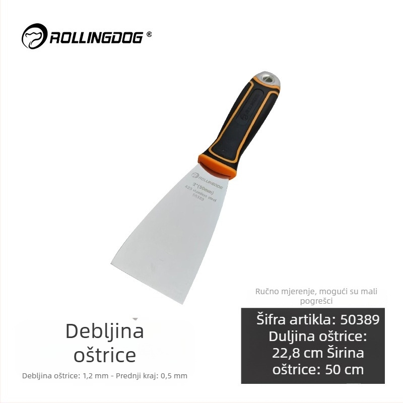 Rolling Dog špatula za kit od nehrđajućeg čelika, ravni tip noža, izdržljiva za dekorativne građevine