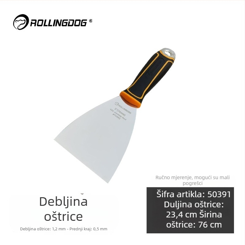 Rolling Dog špatula za kit od nehrđajućeg čelika, ravni tip noža, izdržljiva za dekorativne građevine