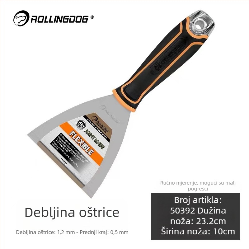 Rolling Dog špatula za kit od nehrđajućeg čelika, ravni tip noža, izdržljiva za dekorativne građevine