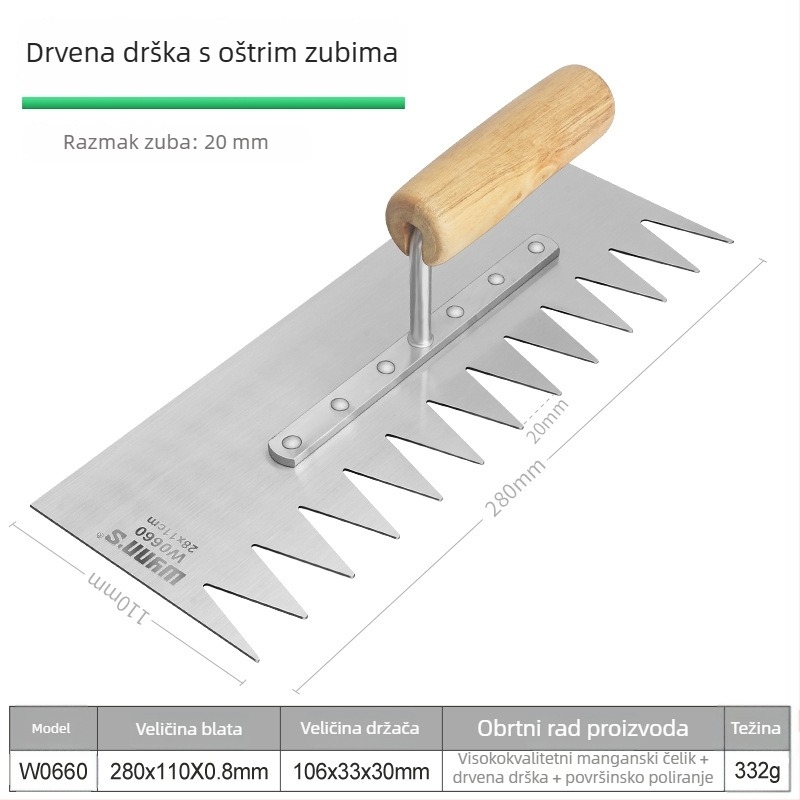 Power Lion zubasta gleter lopatica – plastična, za žbukanje, pločice i kutne zidarske radove