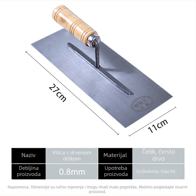 Špatula za mort s drvenom drškom i bakrenim prstenom, željezna pločica, držač za mort