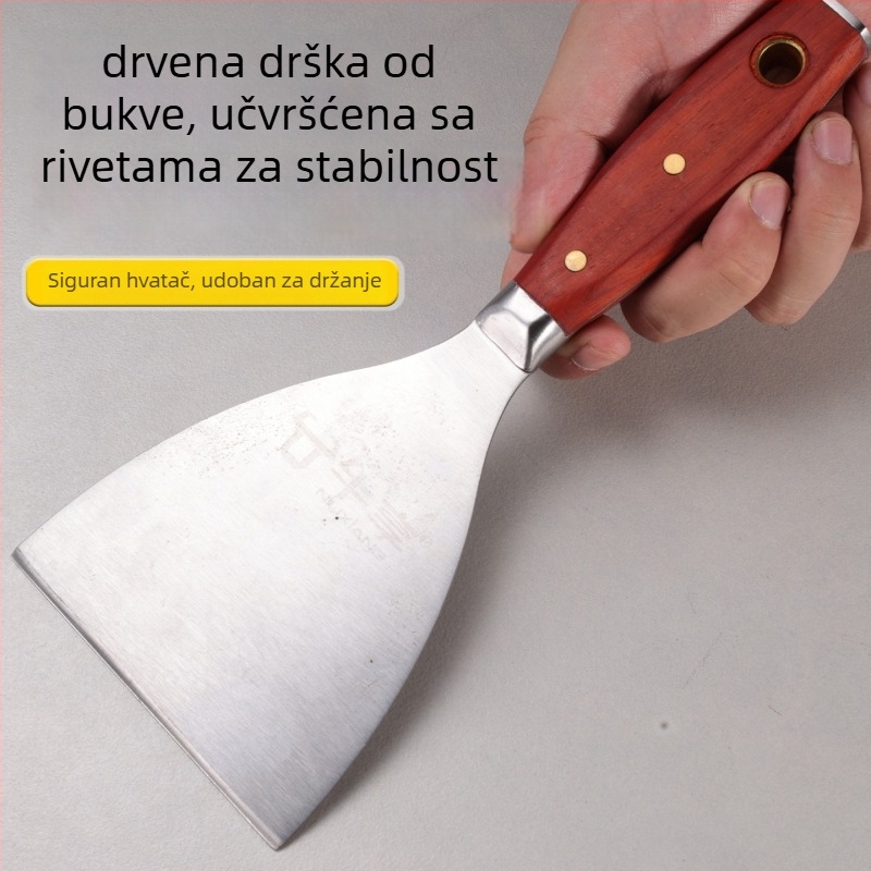 Špatula za špakanje od nehrđajućeg čelika s drvenom ručkom - poboljšana debela ravna lopatica, višenamjenski alat