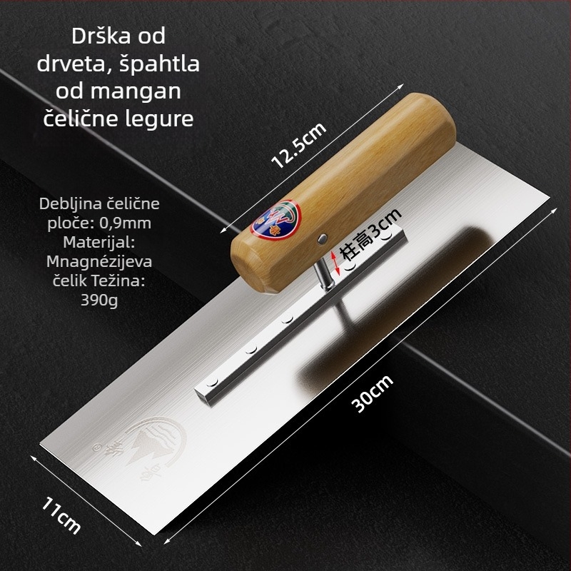 Lu Feng žbukarska špatula od nehrđajućeg čelika s drvenom ručkom – brušenje, za kućne renovacije i građevinske radove