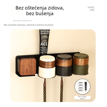 Držač za četkice za zube s kompletom čašica za ispiranje, Space aluminij, ugradbeni nosač, bez bušenja, mogućnost tiskanja logotipa