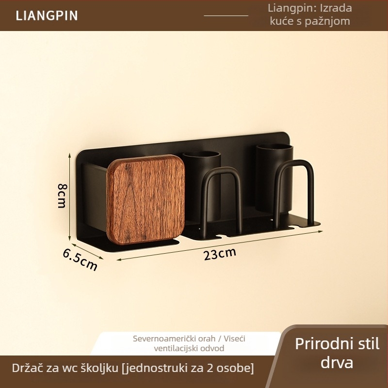 Držač za četkice za zube s kompletom čašica za ispiranje, Space aluminij, ugradbeni nosač, bez bušenja, mogućnost tiskanja logotipa