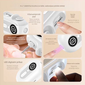 Električna pilica za nokte, model S06, ABS+SUS420 čelik, težina 210 g, višenamjenski alat za njegu noktiju