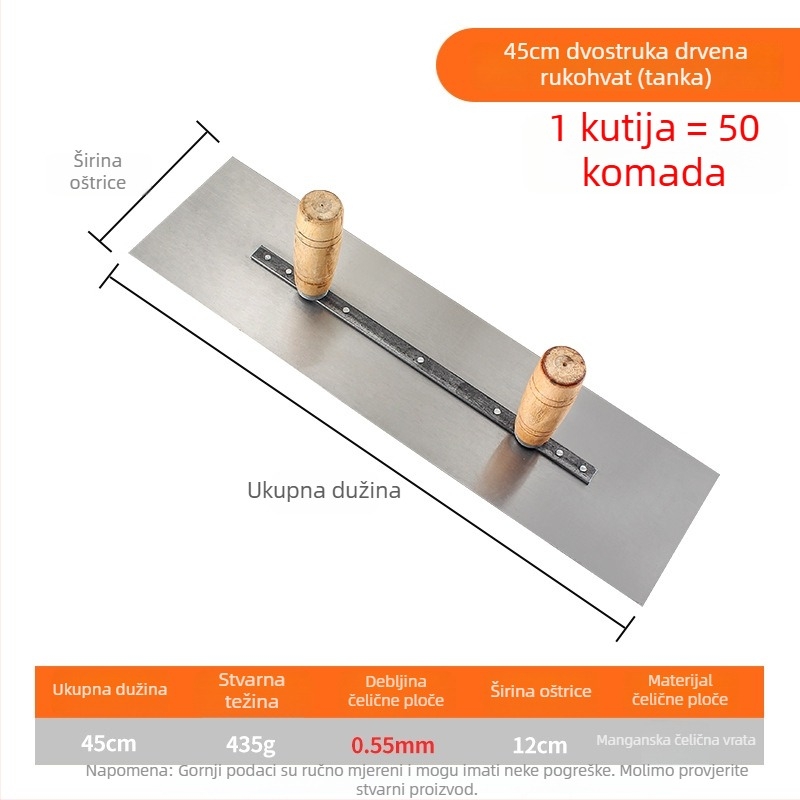 Dvoručna lopatica za žbukanje s manganovim čeličnim osnovnim pločom za graditeljstvo