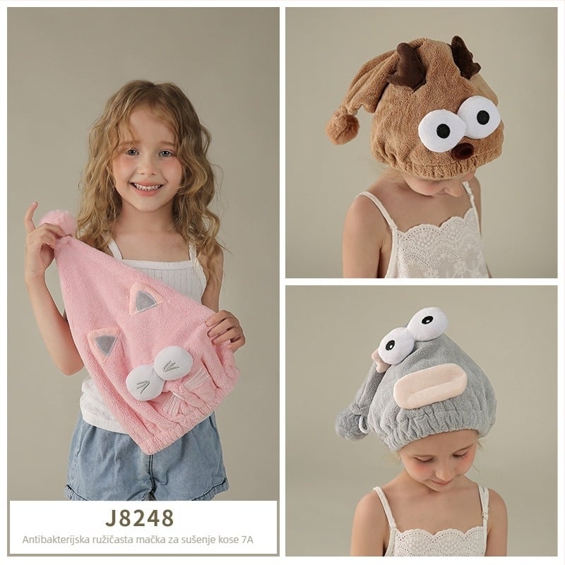 Dječja kapa za sušenje kose – koralni velur, vlakna 150D, ispod 30 g, šest vlakana pletenja, stil roditelj-dijete